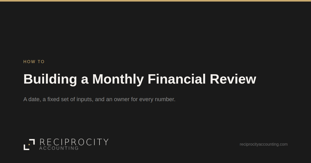 Reciprocity Accounting card: Building a Monthly Financial Review, a How To post.